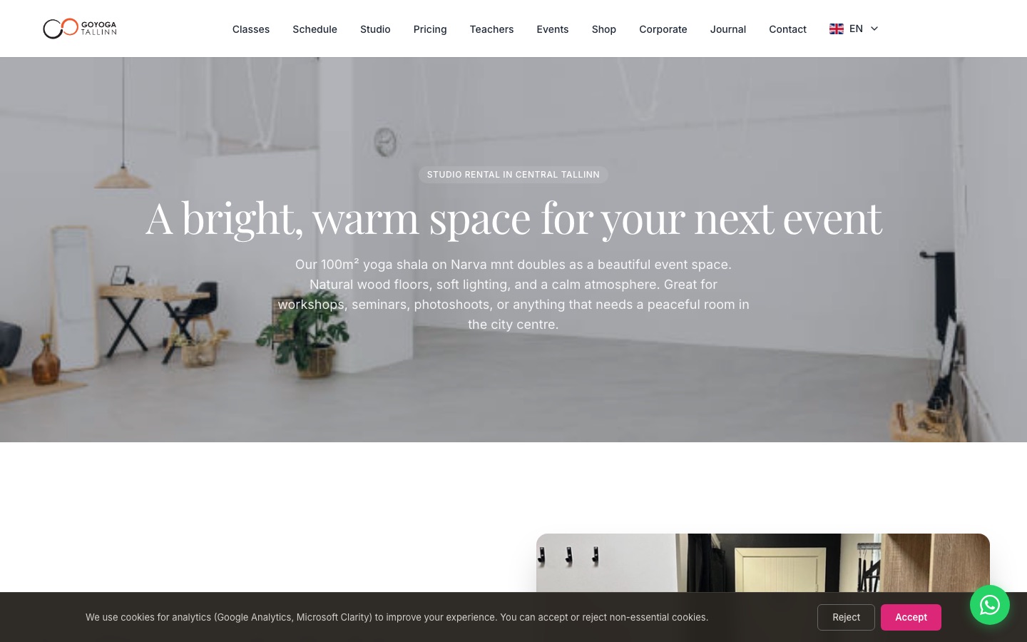 GoYoga Tallinn studio page screenshot
